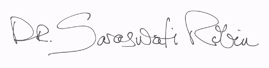 Dr. Saraswati's cursive signature at the end of a letter.